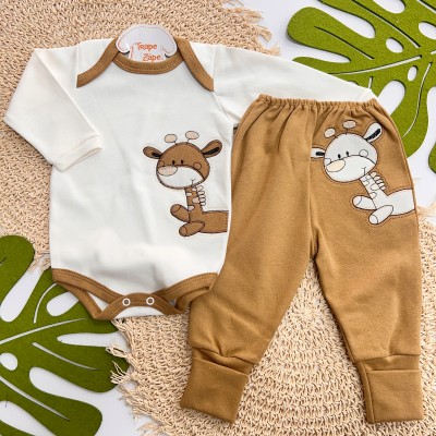 Conj. Body Manga Longa e Calça Girafinha - Caramelo Conj. Body Manga Longa e Calça Girafinha - Caramelo